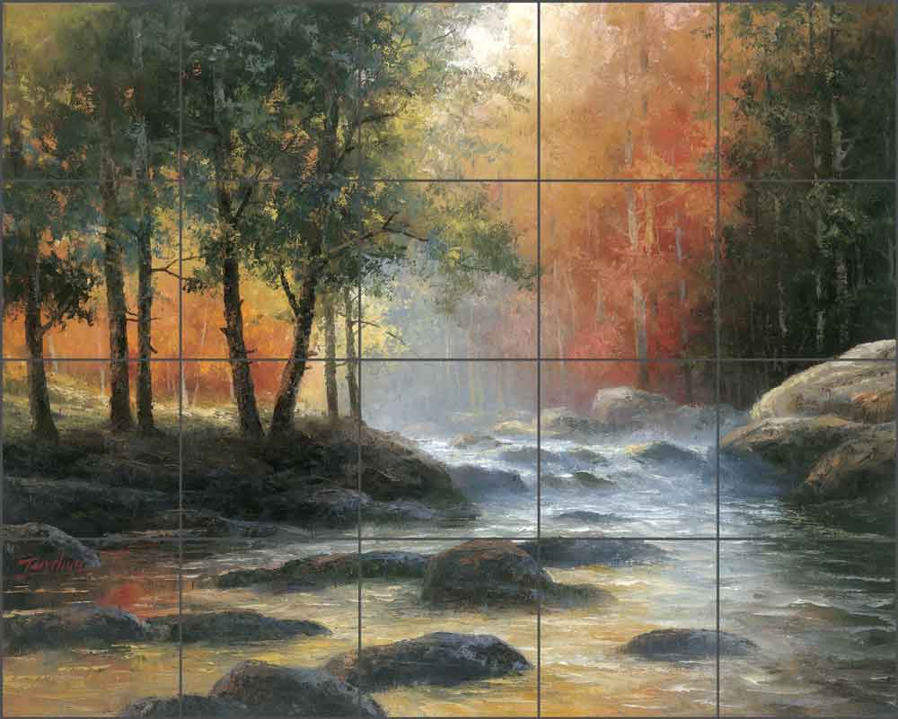 Mountain Stream by T. C. Chiu Ceramic Tile Mural - EC-TC004