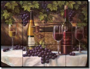 Chiu Wine Grape Tumbled Marble Tile Mural 24" x 18" - EC-TC009