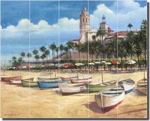 Chiu Mediterranean Boat Glass Tile Mural 30" x 24" - EC-TC010