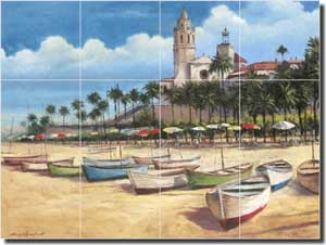 Chiu Mediterranean Boat Glass Tile Mural 24" x18" - EC-TC010