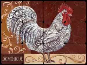 Kasun Dominique Rooster Tumbled Marble Tile Mural 16" x 12" - EC-TK001