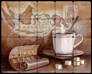 Kasun Coffee Tumbled Marble Tile Mural 20" x 16" - EC-TK002