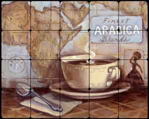Kasun Arabica Coffee Tumbled Marble Tile Mural 20" x 16" - EC-TK003
