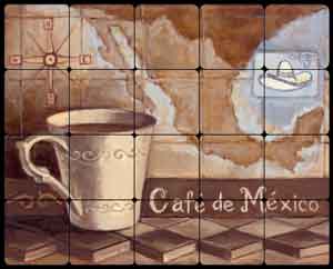 Kasun Mexican Coffee Tumbled Marble Tile Mural 20" x 16" - EC-TK005