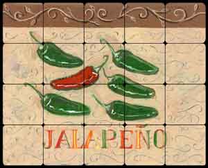 Kasun Jalapeno Pepper Tumbled Marble Tile Mural 20" x 16" - EC-TK006