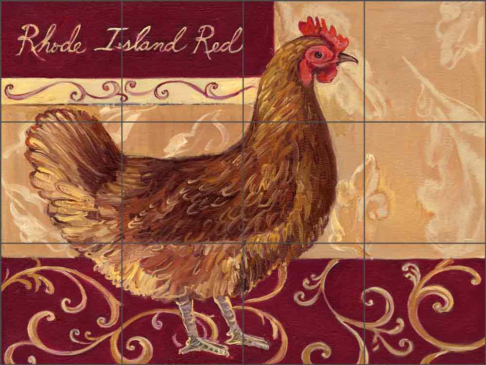 Kasun Rhode Island Red Rooster Glass Tile Mural 24" x 18" - EC-TK011