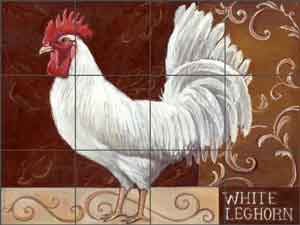 Kasun White Leghorn Rooster Glass Tile Mural 24" x 18" - EC-TK012