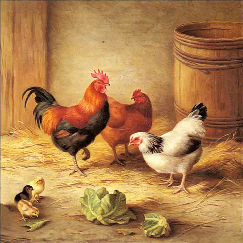 Chickens in a Barnyard by Edgar Hunt Ceramic Accent & Decor Tile EH003AT