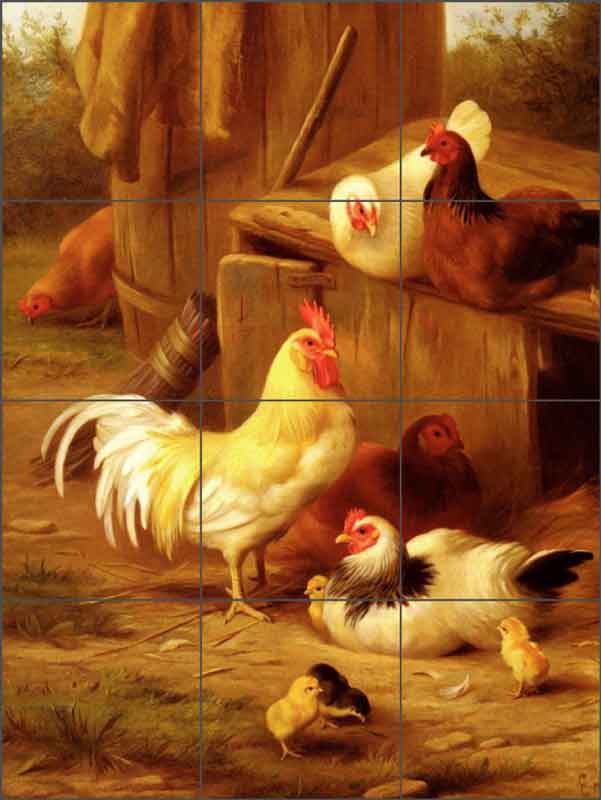 Hunt Chickens Chicks Ceramic Tile Mural - EH010
