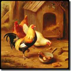 Hunt Rooster Chicken Tumbled Marble Accent Tile 6" x 6" - EH011AT