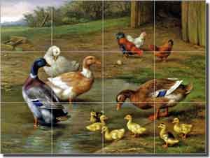 Hunt Ducks Chickens Ceramic Tile Mural 24" x 18" - EH015