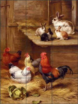 Farmyard Neighbours by Edgar Hunt Ceramic Tile Mural - EH019