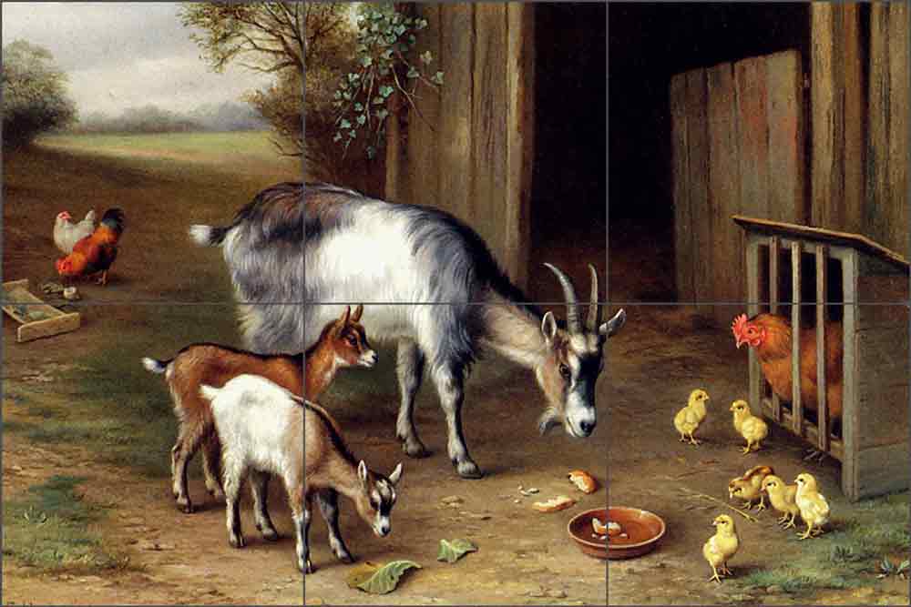 Goats and Poultry by Edgar Hunt Ceramic Tile Mural EH027