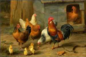 Hunt Rooster Chickens Cockerel Ceramic Tile Mural - EH030