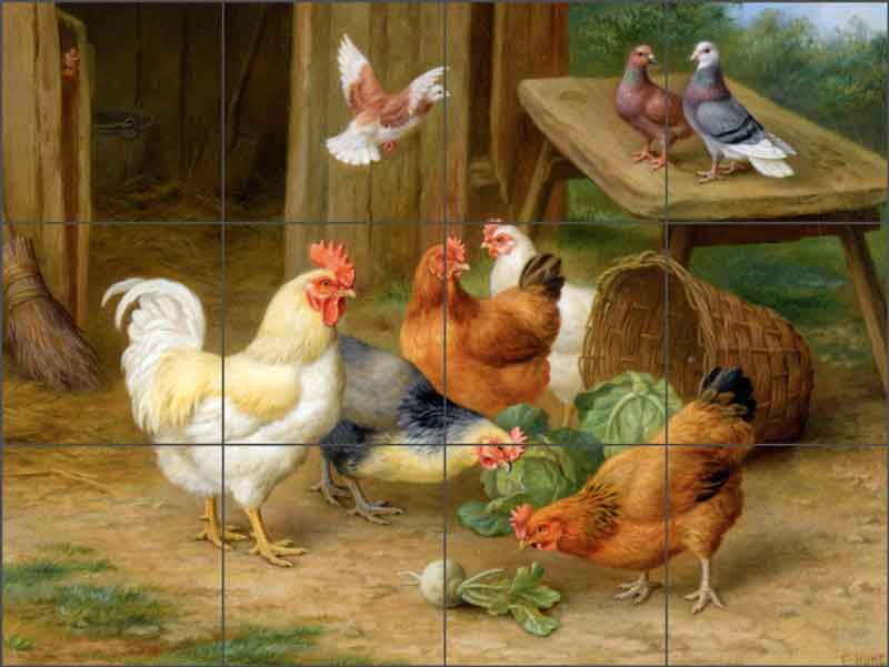 The Pecking Order by Edgar Hunt Ceramic Tile Mural