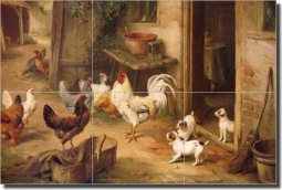 Chickens and Puppies by Edgar Hunt Ceramic Tile Mural