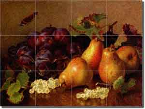 Still Life with Pears by Eloise Stannard - Fruit Glass Tile Mural 24" x 18"