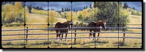 Ryan Horses Landscape Tumbled Marble Tile Mural 24" x 8" - EWH-LMR007