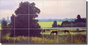 Ryan Horses Pasture Ceramic Tile Mural 25.5" x 12.75" - EWH-LMR014