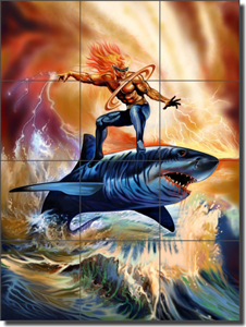 Agudelo Fantasy Shark Ceramic Tile Mural 12.75" x 17" - FAA007