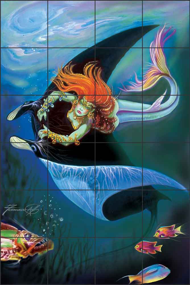 Manta Rider by Fernando Agudelo Ceramic Tile Mural - FAA009