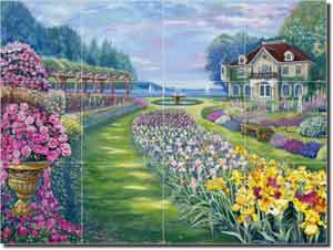 Agudelo Garden Landscape Ceramic Tile Mural 17" x 12.75" - FAA012