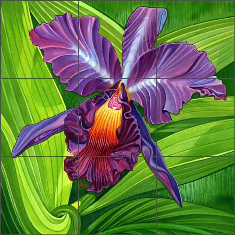 Agudelo Orchid Flower Glass Tile Mural 18" x 18" - FAA028