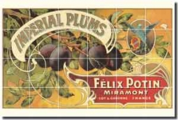 Plum Fruit Crate Label Ceramic Tile Mural 25.5" x 17" - FCL041