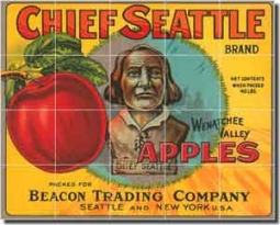 Apple Fruit Crate Label Ceramic Tile Mural 21.25" x 17" - FCL076