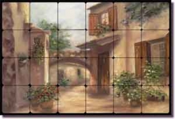 Martinelli Tuscan Landscape Tumbled Marble Tile Mural 24" x 16" - FMA002