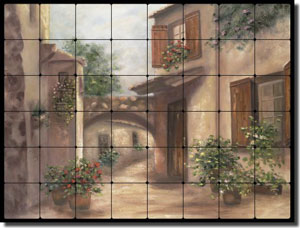 Martinelli Tuscan Landscape Tumbled Marble Tile Mural 32" x 24" - FMA002
