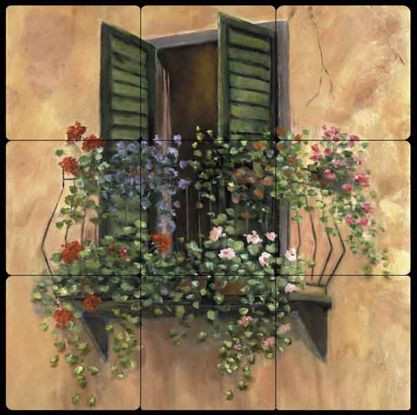 Martinelli Tuscan Balcony Tumbled Marble Tile Mural 18" x 18" - FMA004