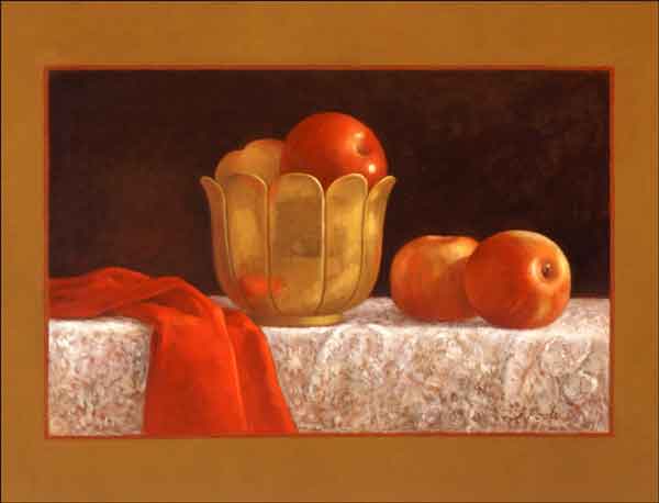Apples with Red and Gold by Frances Poole Ceramic Accent & Decor Tile - FPA010AT