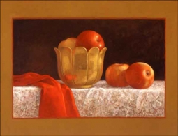 Apples with Red and Gold by Frances Poole Ceramic Accent & Decor Tile - FPA010AT