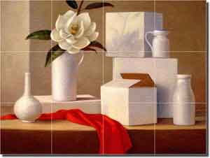 Poole Magnolia Still Life Glass Tile Mural 24" x 18" - FPA011