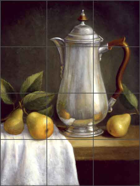 Silver Teapot by Frances Poole Ceramic Tile Mural - FPA021