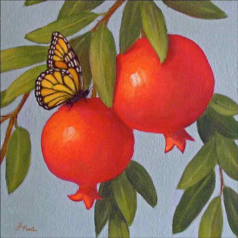 Butterfly and Persimmons by Frances Poole Ceramic Accent & Decor Tile FPA034AT