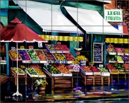 Farmer's Market: A Study in Azure by Ginger Cook Ceramic Tile Mural GCS003
