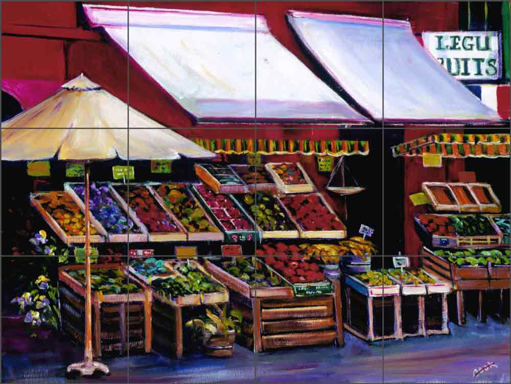 Red Produce Cart by Ginger Cook Ceramic Tile Mural - GCS015