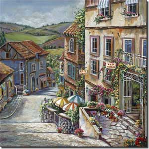 Village View by Ginger Cook - Landscape Ceramic Accent Tile