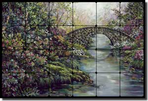 Cook Landscape Bridge Tumbled Marble Tile Mural 24" x 16" - GCS063