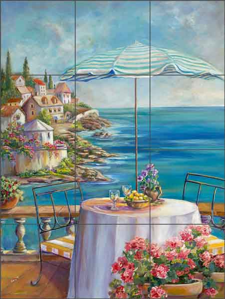 Blue Umbrella of Collioure by Ginger Cook Ceramic Tile Mural - GCS066