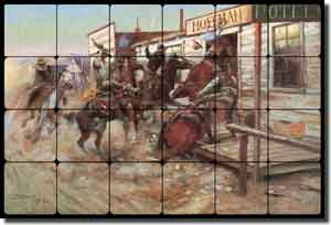 Russell Western Cowboys Ceramic Tile Mural 24" x 16" - GPAW094