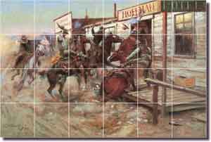 Russell Western Cowboy Ceramic Tile Mural 25.5" x 17" - GPAW094