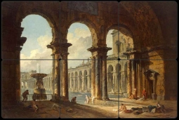 Antique Ruins as a Public Bath by Hubert Robert Tumbled Marble Tile Mural - HR2002