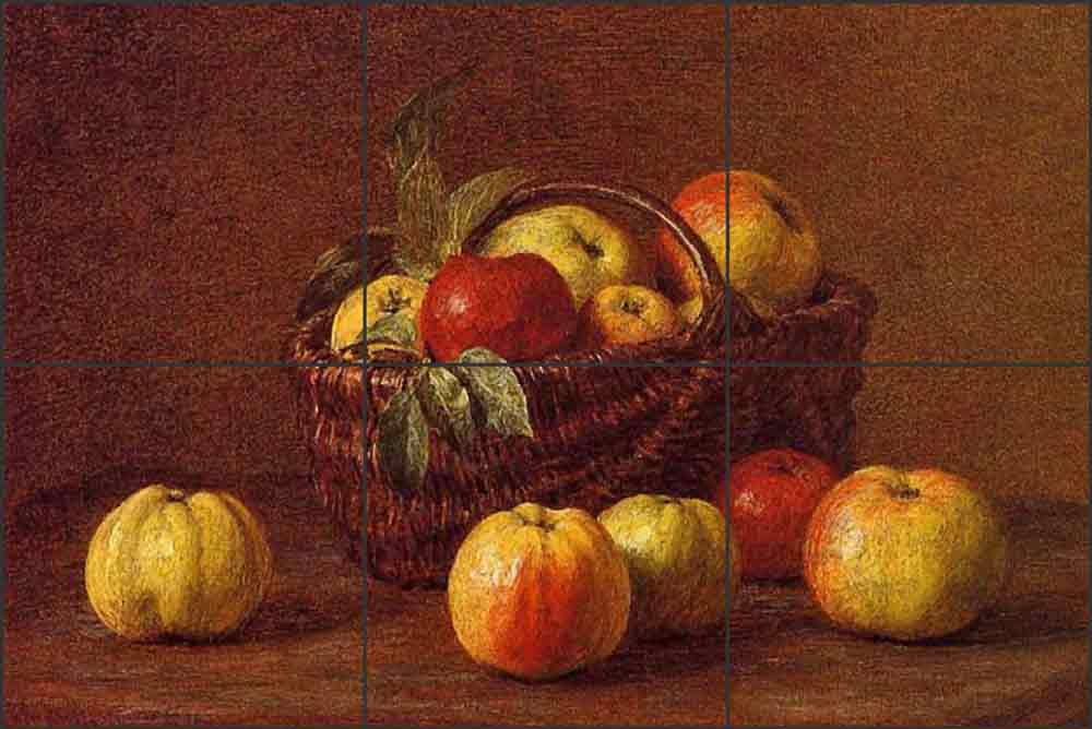 Apples in a Basket on a Table by Ignace Fantin-Latour Ceramic Tile Mural IHJTFL005