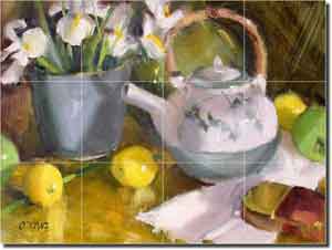 Crowe Fruit Tea Still Life Ceramic Tile Mural 17" x 12.75"