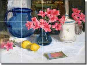 Crowe Azaleas Floral Still Life Ceramic Tile Mural 17" x 12.75" - JAC006