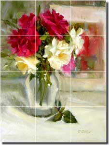 Crowe Rose Floral Ceramic Tile Mural 18" x 24" - JAC008