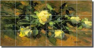 Crowe Roses Floral Ceramic Tile Mural 25.5" x 12.75" - JAC016